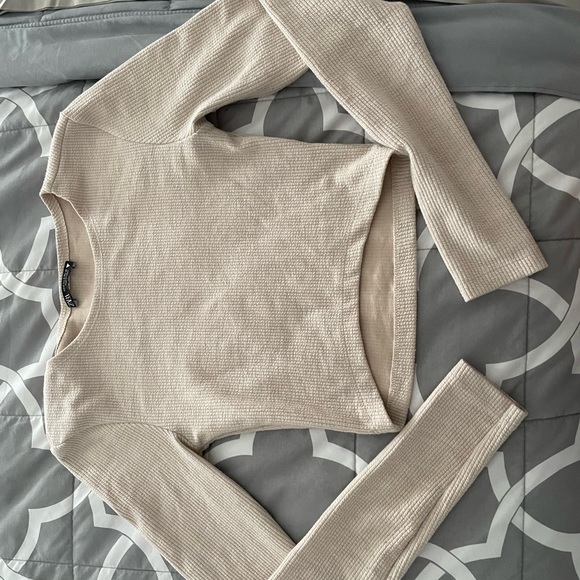 Long sleeve Crop top Zara in tan, beige color size S - Picture 5 of 6